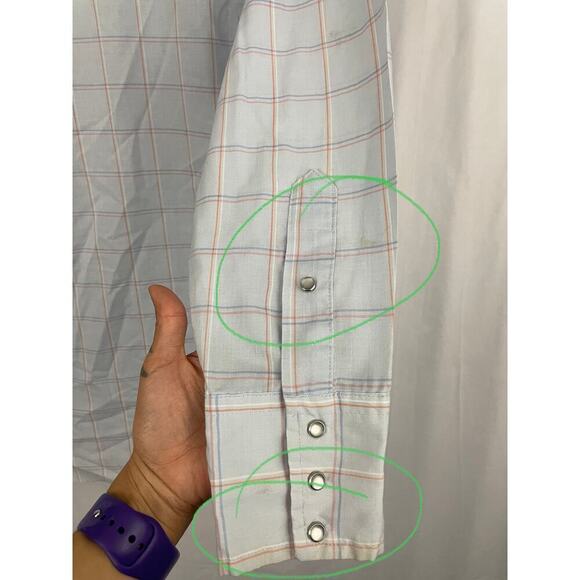 VTG Karman Light Blue Western Button Down Shirt 16 1/2 Pearl Snap Sz 34 - Picture 9 of 16